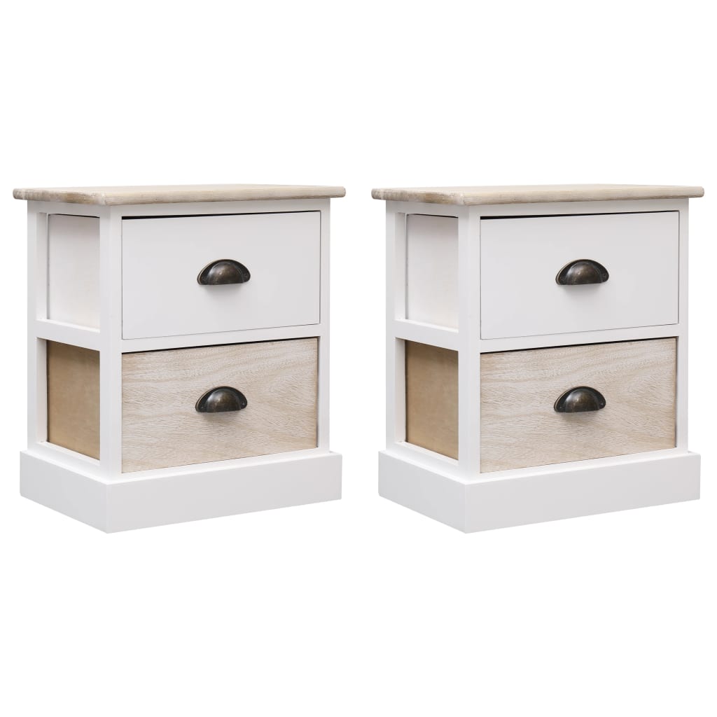 2 pcs Tables de chevet Blanc et naturel 38x28x45 cm Paulownia