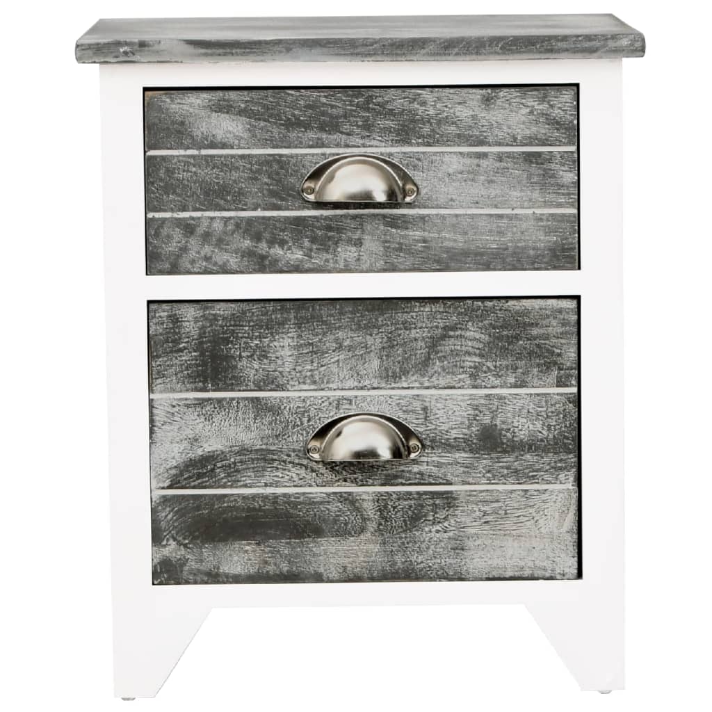 Table de chevet 2 pcs avec 2 tiroirs Gris et blanc