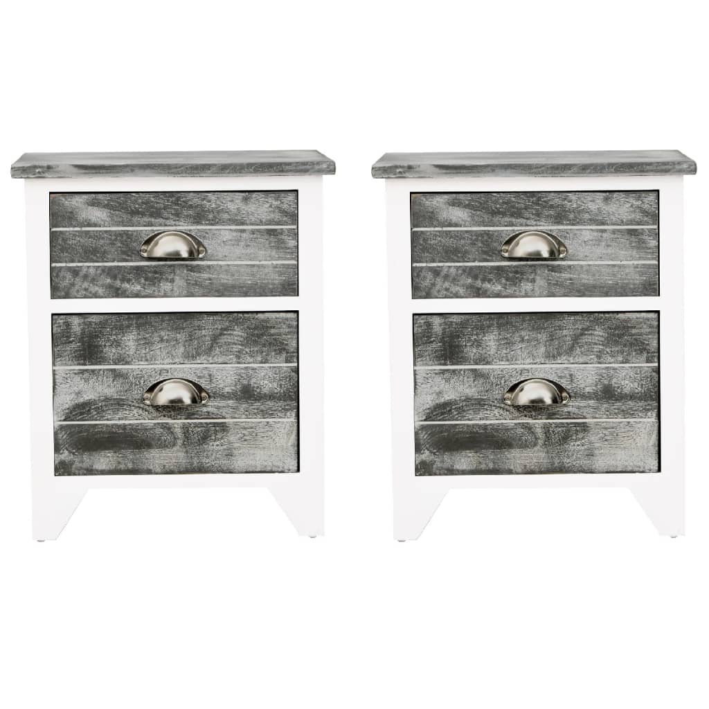 Table de chevet 2 pcs avec 2 tiroirs Gris et blanc