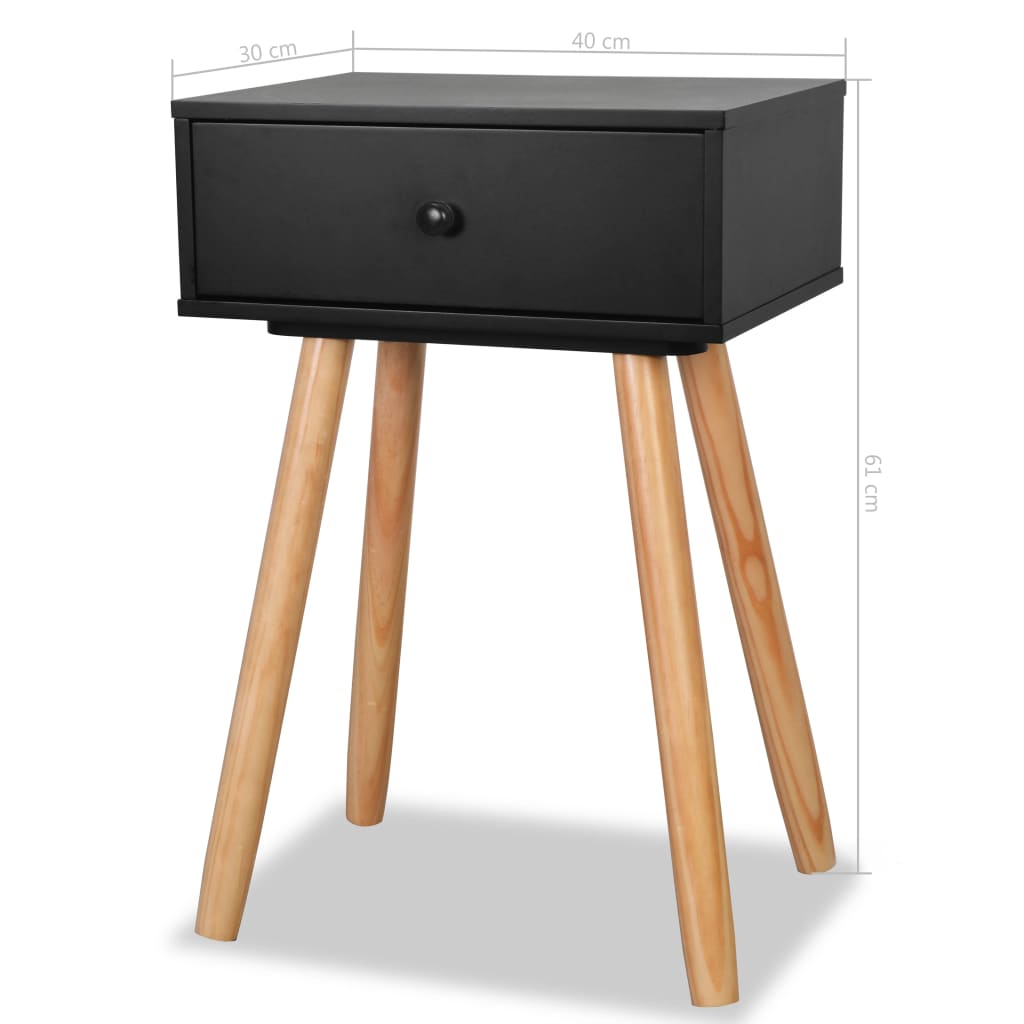 Table de chevet 2 pcs Bois de pin massif 40 x 30 x 61 cm Noir