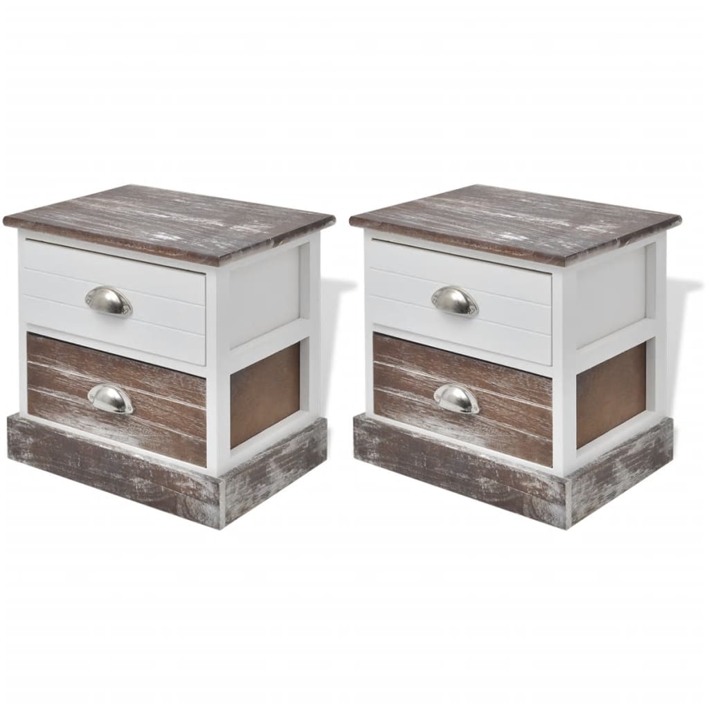 Table de chevet 2 pcs Marron et Blanc