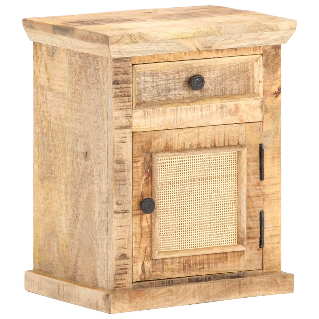 Table de chevet 40x30x50 cm Bois de manguier et canne naturelle