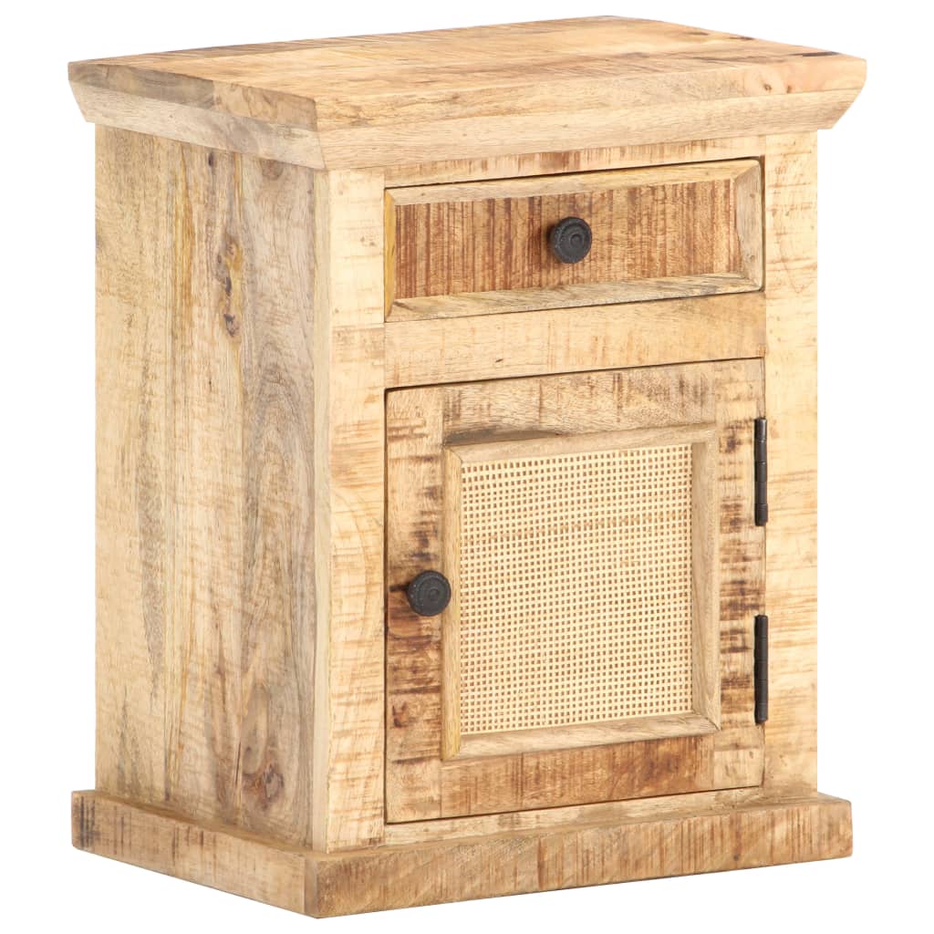 Table de chevet 40x30x50 cm Bois de manguier et canne naturelle