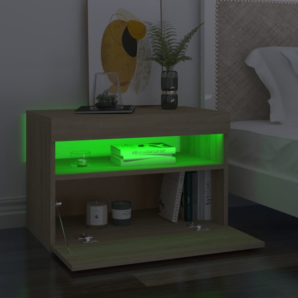 Table de chevet avec lumières LED chêne sonoma 60x35x40 cm