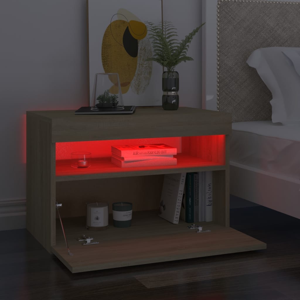 Table de chevet avec lumières LED chêne sonoma 60x35x40 cm