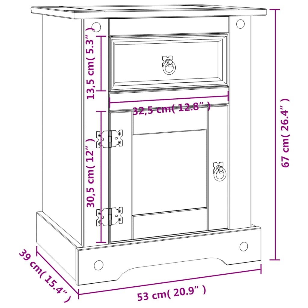 Table de chevet Gamme Corona pin mexicain Blanc 53x39x67 cm