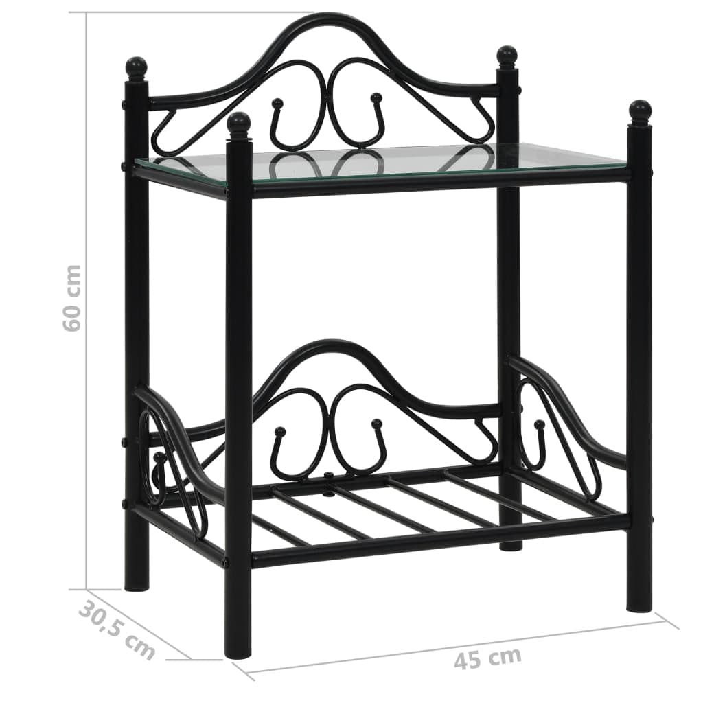 Tables de chevet 2 pcs Acier et verre trempé 45x30,5x60 cm Noir