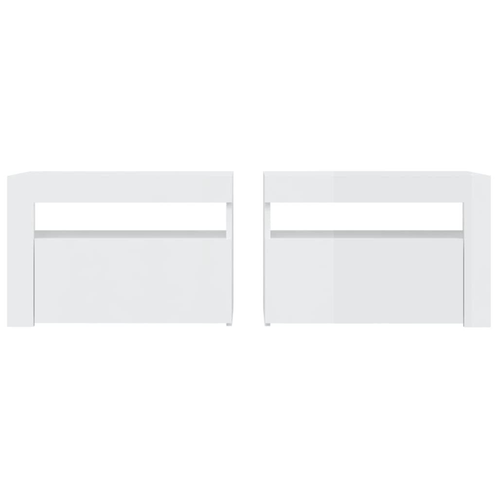 Tables de chevet 2 pcs avec LED Blanc brillant 60x35x40 cm