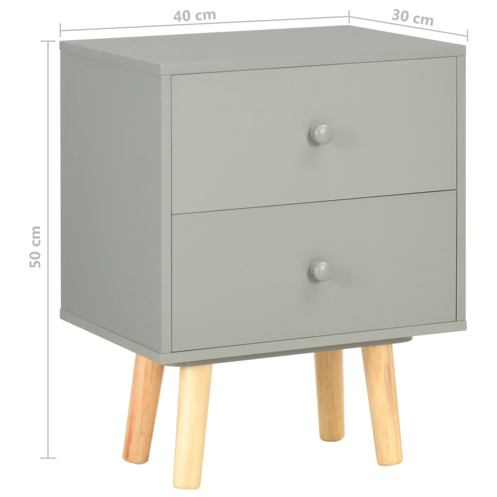 Tables de chevet 2 pcs Gris 40 x 30 x 50 cm Pin massif