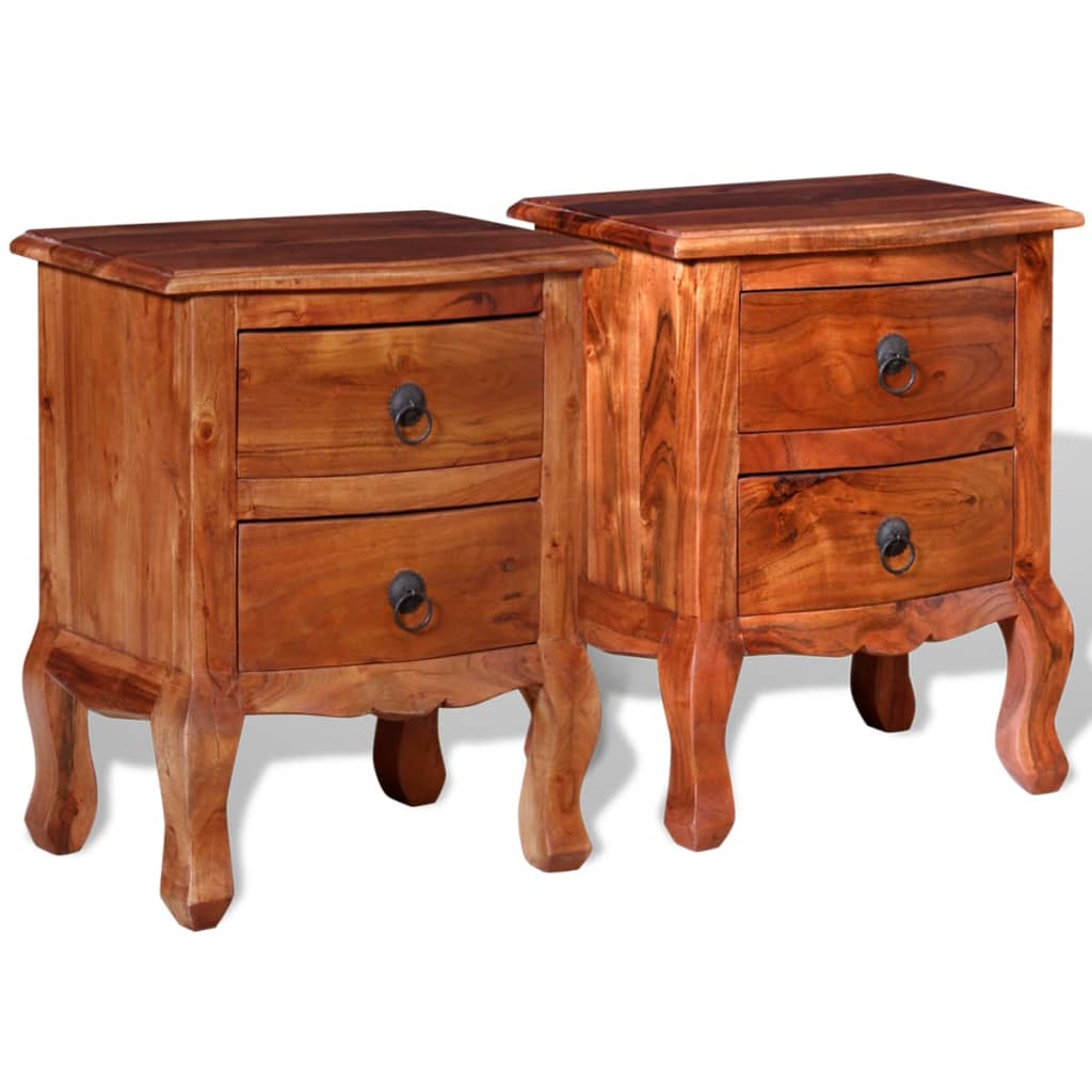 Tables de chevet avec tiroirs 2 pcs Bois d'acacia massif